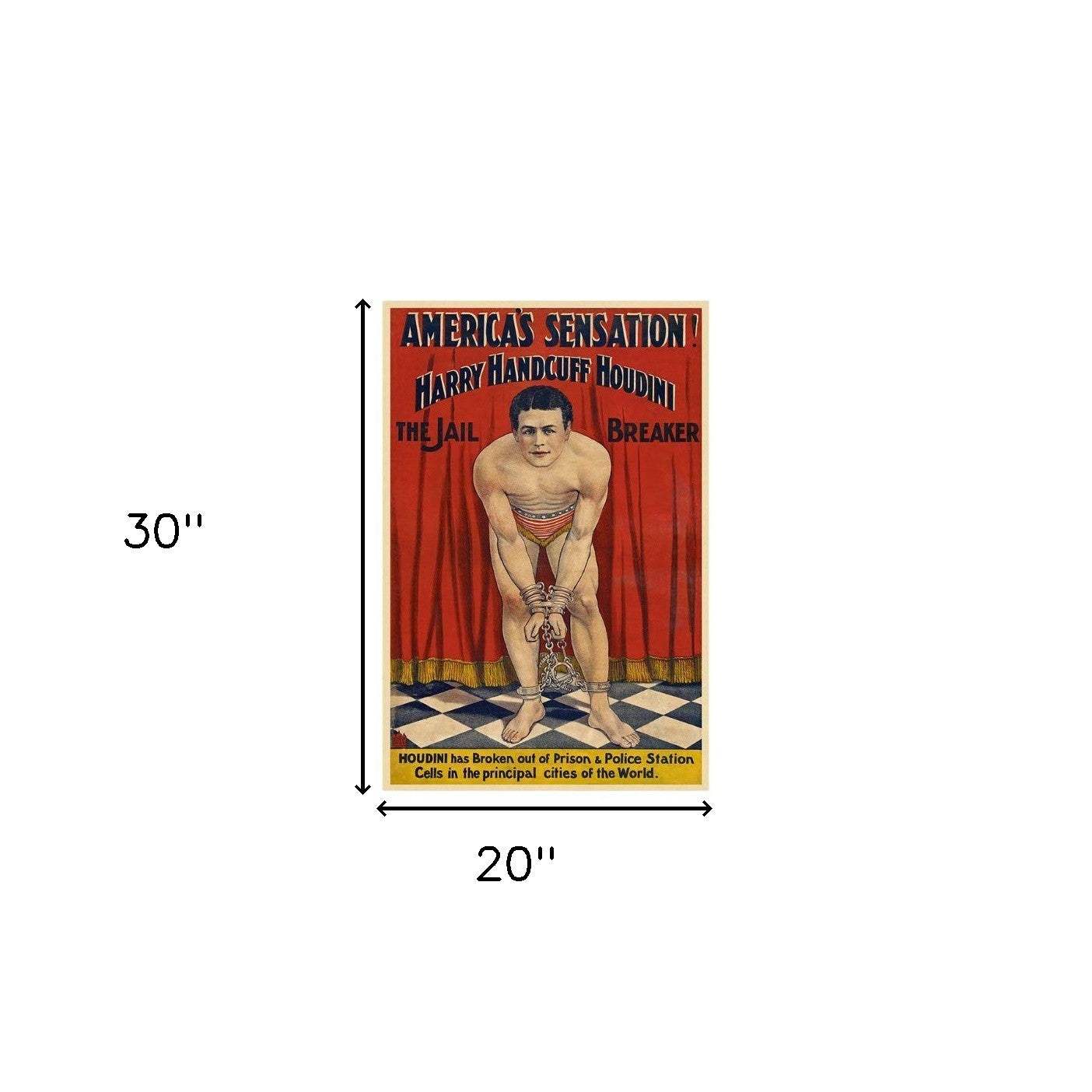 20" X 30" Houdini In Handcuffs Vintage Magic Poster Wall Art - Homeroots - Flyclothing LLC