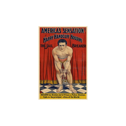 20" X 30" Houdini In Handcuffs Vintage Magic Poster Wall Art - Homeroots