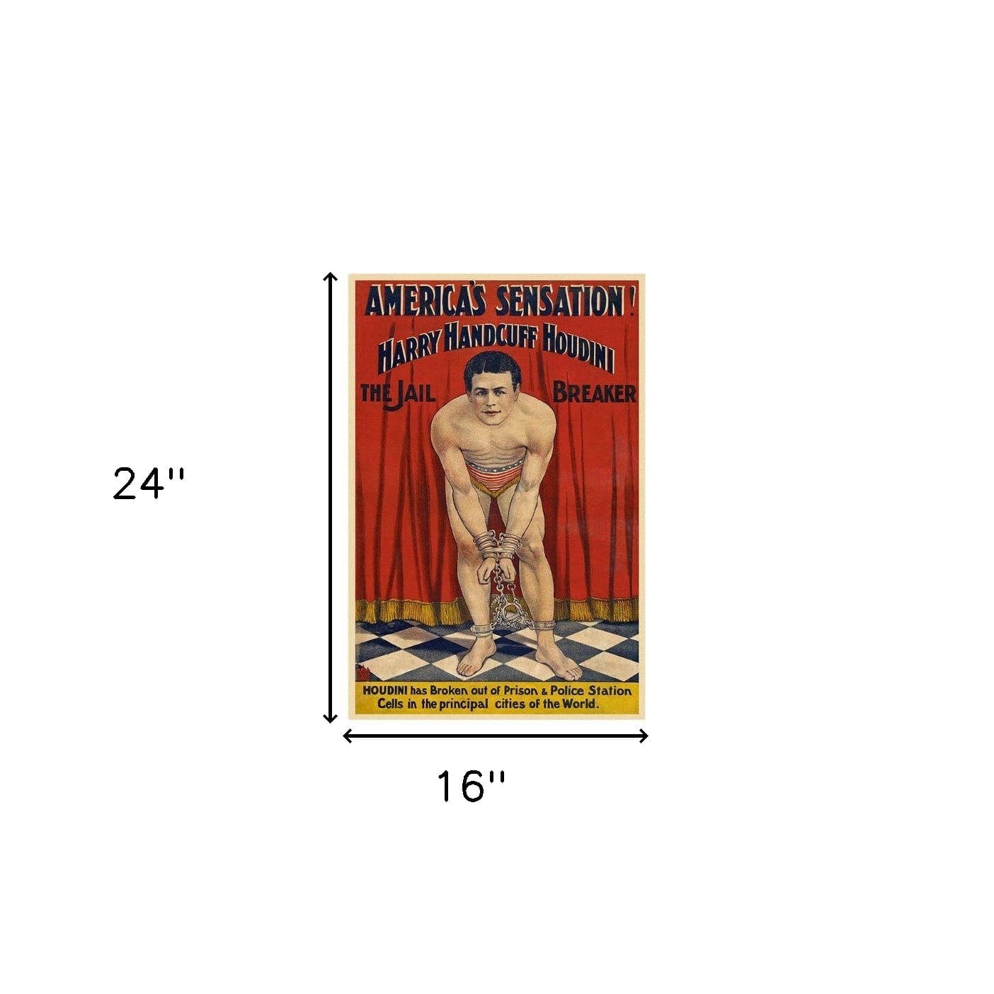 16" X 24" Houdini In Handcuffs Vintage Magic Poster Wall Art - Homeroots - Flyclothing LLC