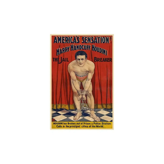16" X 24" Houdini In Handcuffs Vintage Magic Poster Wall Art - Homeroots