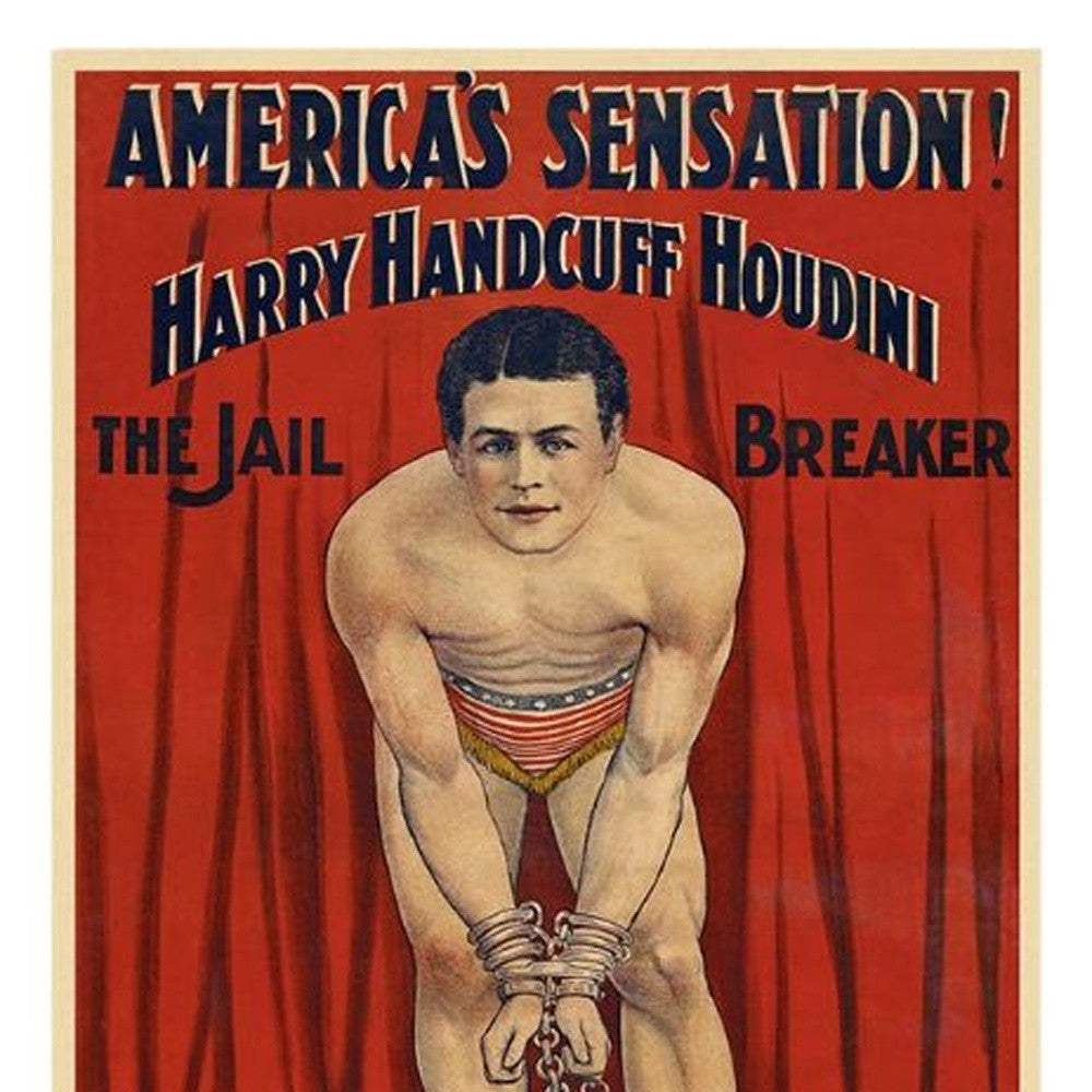 12" X 18" Houdini In Handcuffs Vintage Magic Poster Wall Art - Homeroots - Flyclothing LLC