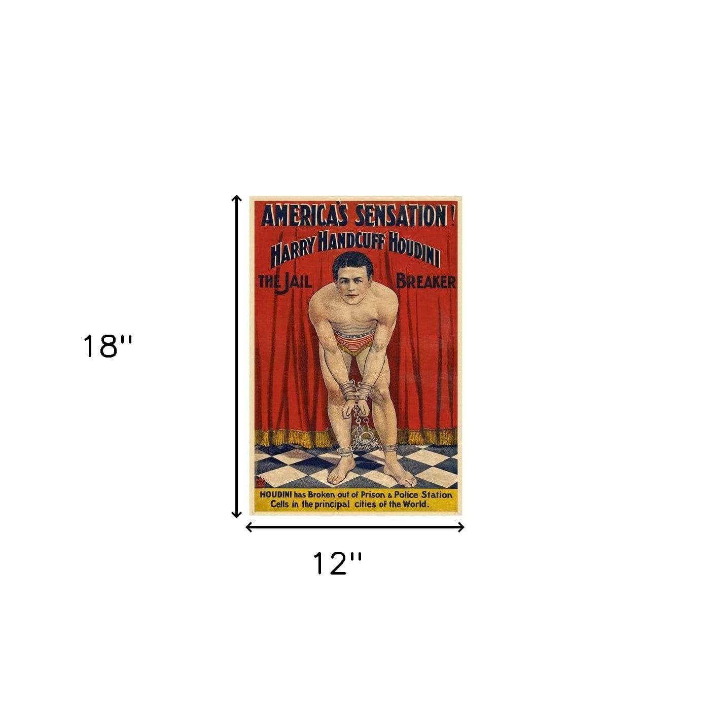 12" X 18" Houdini In Handcuffs Vintage Magic Poster Wall Art - Homeroots - Flyclothing LLC