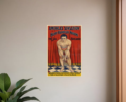 9" X 12" Houdini In Handcuffs Vintage Magic Poster Wall Art - Homeroots