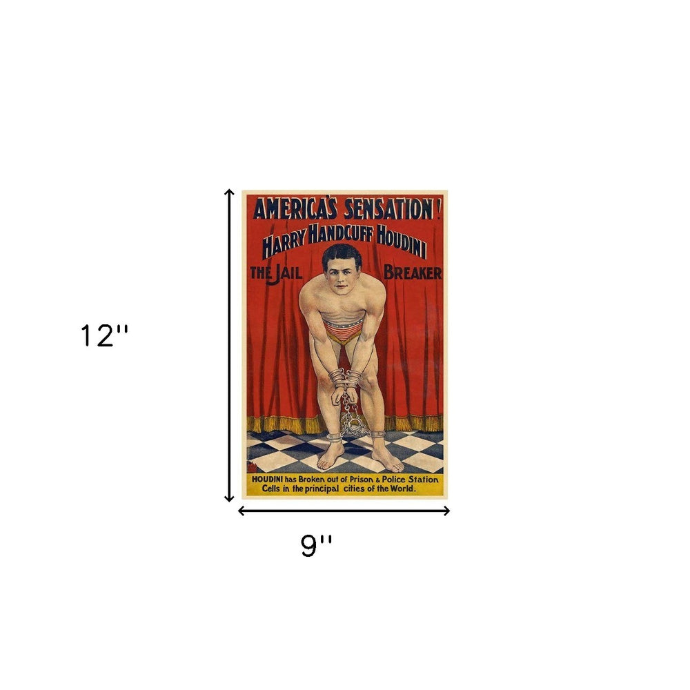 9" X 12" Houdini In Handcuffs Vintage Magic Poster Wall Art - Homeroots