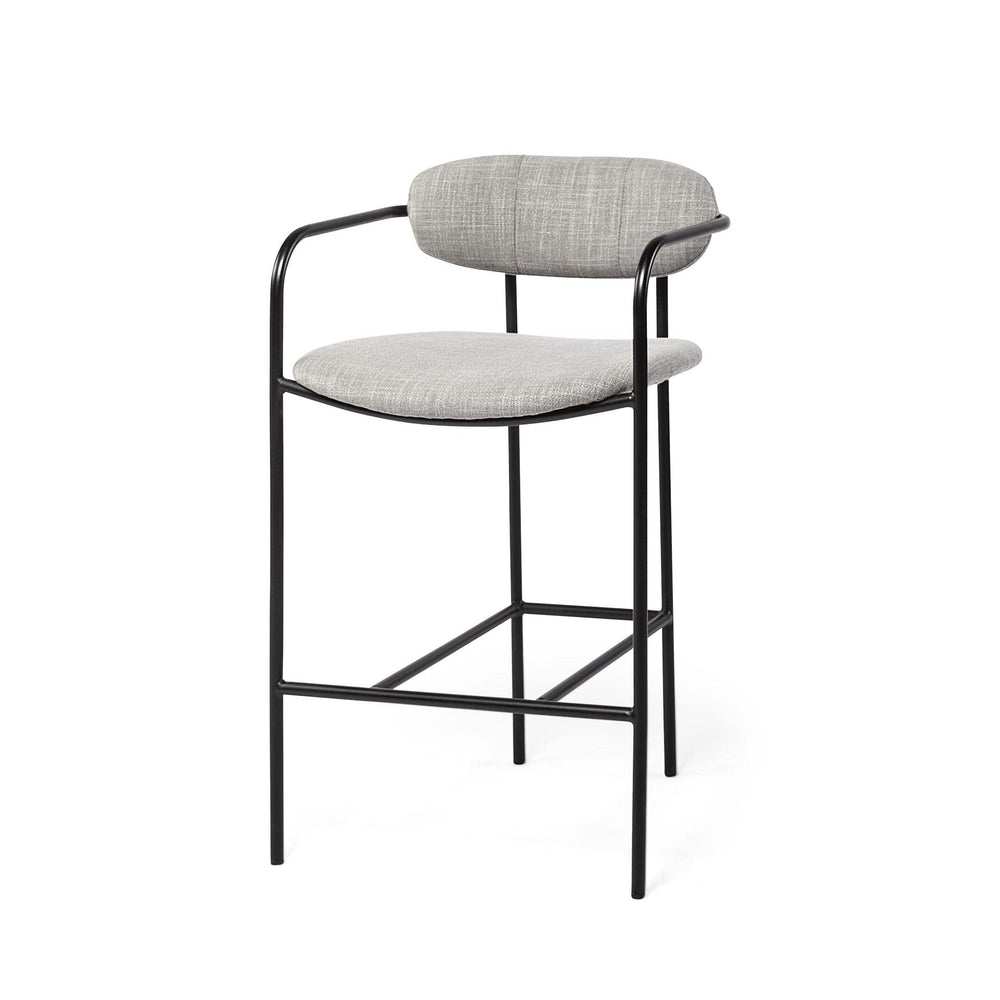 27" Gray And Black Upholstered And Metal Counter Height Bar Chair - Homeroots