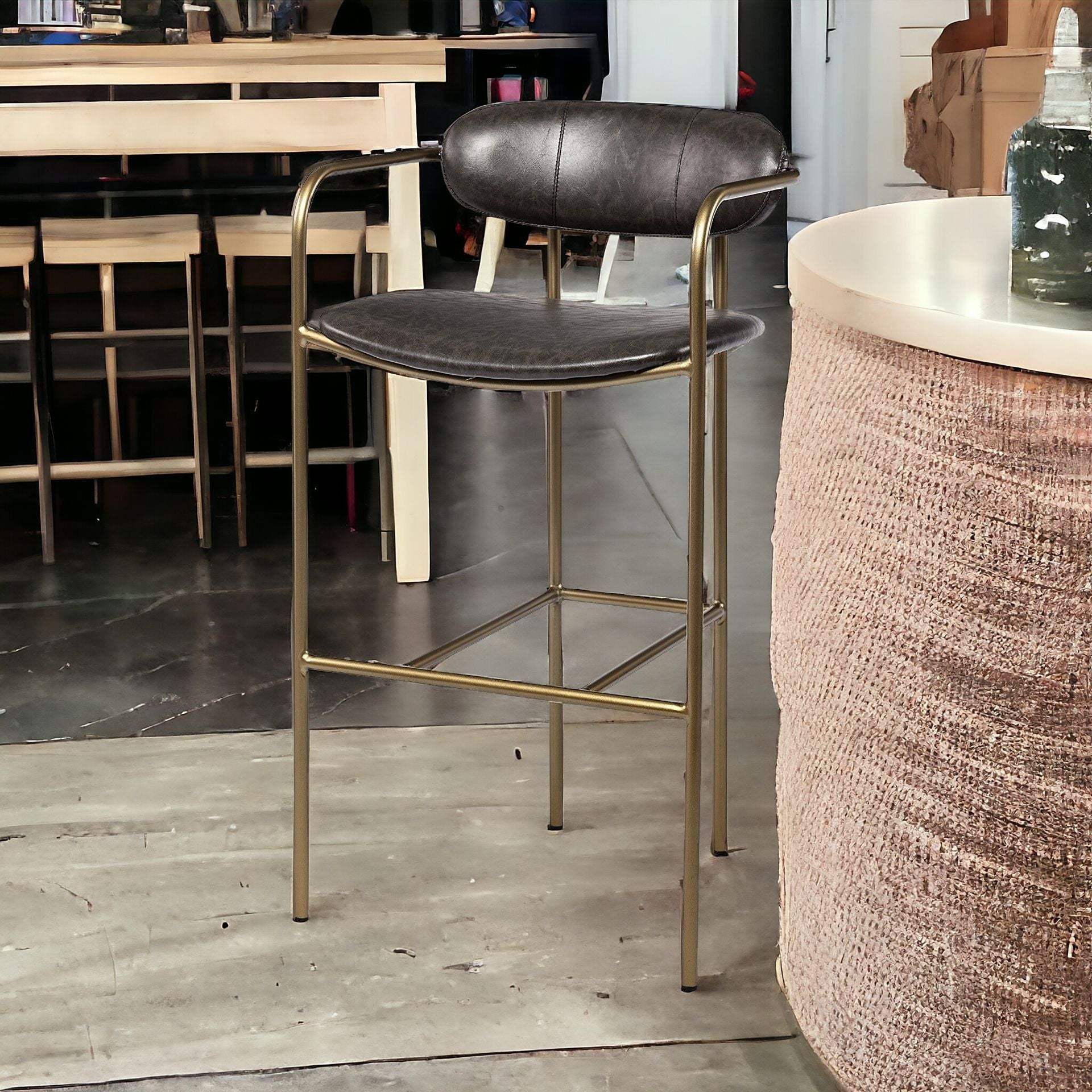 30" Brown And Gold Faux Leather And Steel Bar Height Bar Chair - Homeroots - Flyclothing LLC