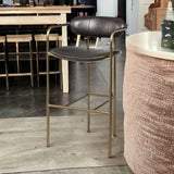 30" Brown And Gold Faux Leather And Steel Bar Height Bar Chair - Homeroots