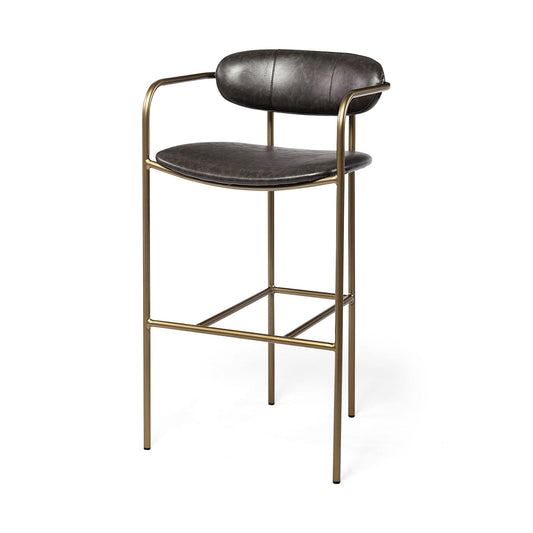 30" Brown And Gold Faux Leather And Steel Bar Height Bar Chair - Homeroots
