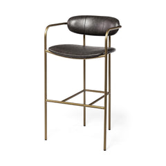 30" Brown And Gold Faux Leather And Steel Bar Height Bar Chair - Homeroots
