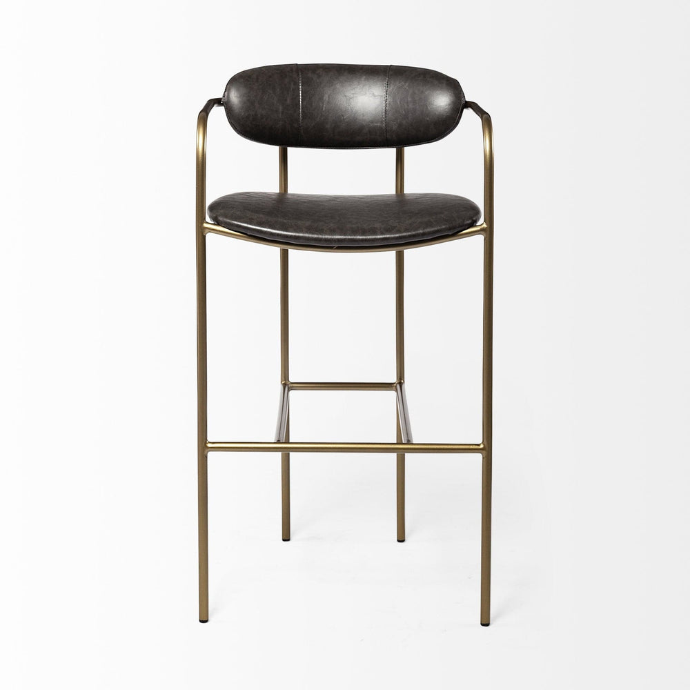 30" Brown And Gold Faux Leather And Steel Bar Height Bar Chair - Homeroots - Flyclothing LLC