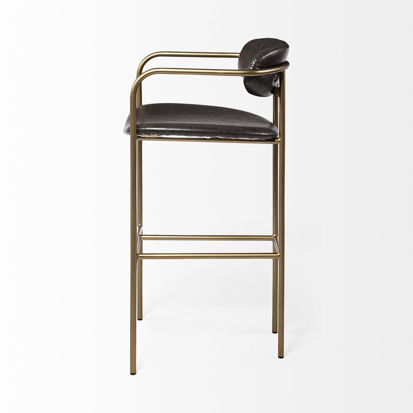 30" Brown And Gold Faux Leather And Steel Bar Height Bar Chair - Homeroots - Flyclothing LLC
