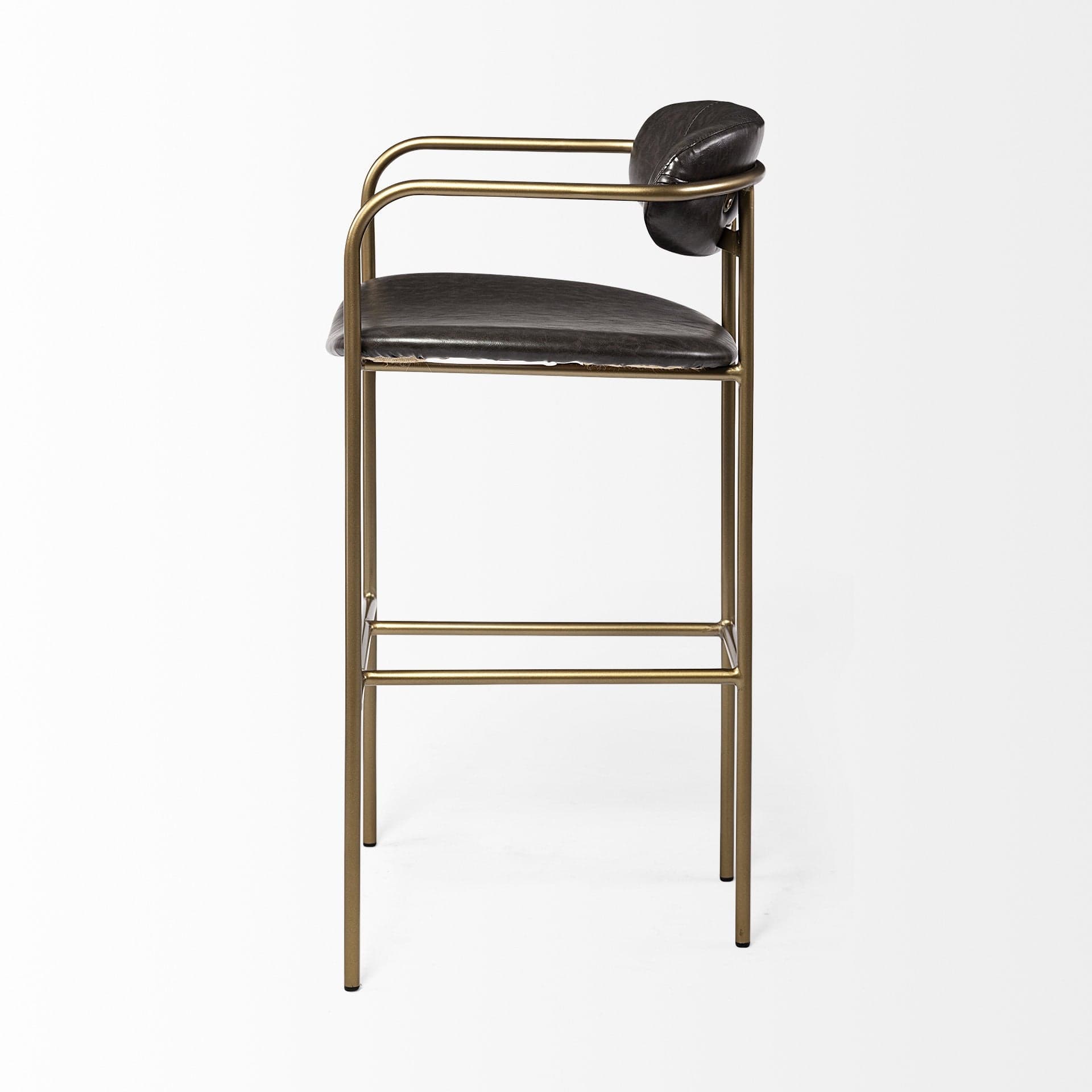 30" Brown And Gold Faux Leather And Steel Bar Height Bar Chair - Homeroots - Flyclothing LLC