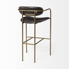 30" Brown And Gold Faux Leather And Steel Bar Height Bar Chair - Homeroots