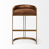29" Brown Leather And Antiqued Brass Metal Low Back Bar Height Bar Chair - Homeroots