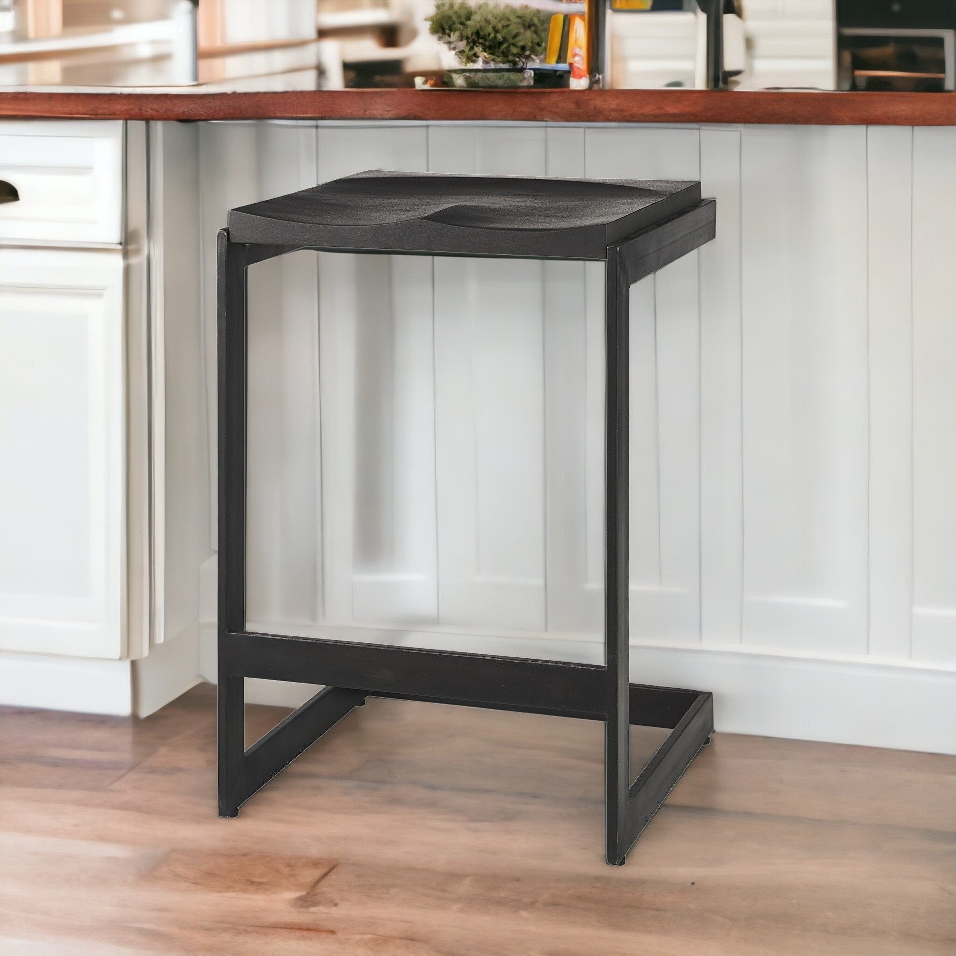 26" Black Solid Wood And Metal Backless Counter Height Bar Chair - Homeroots - Flyclothing LLC