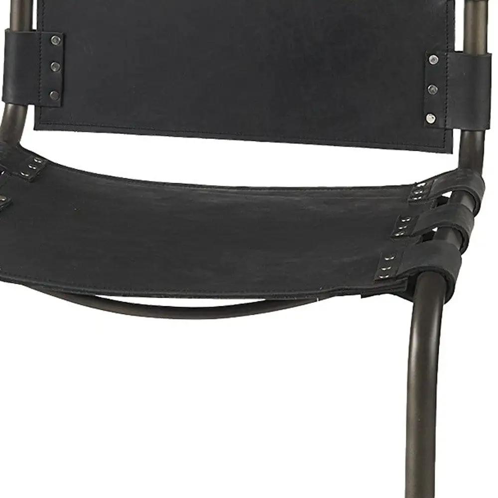 29" Black Leather And Iron Bar Chair - Homeroots - Flyclothing LLC
