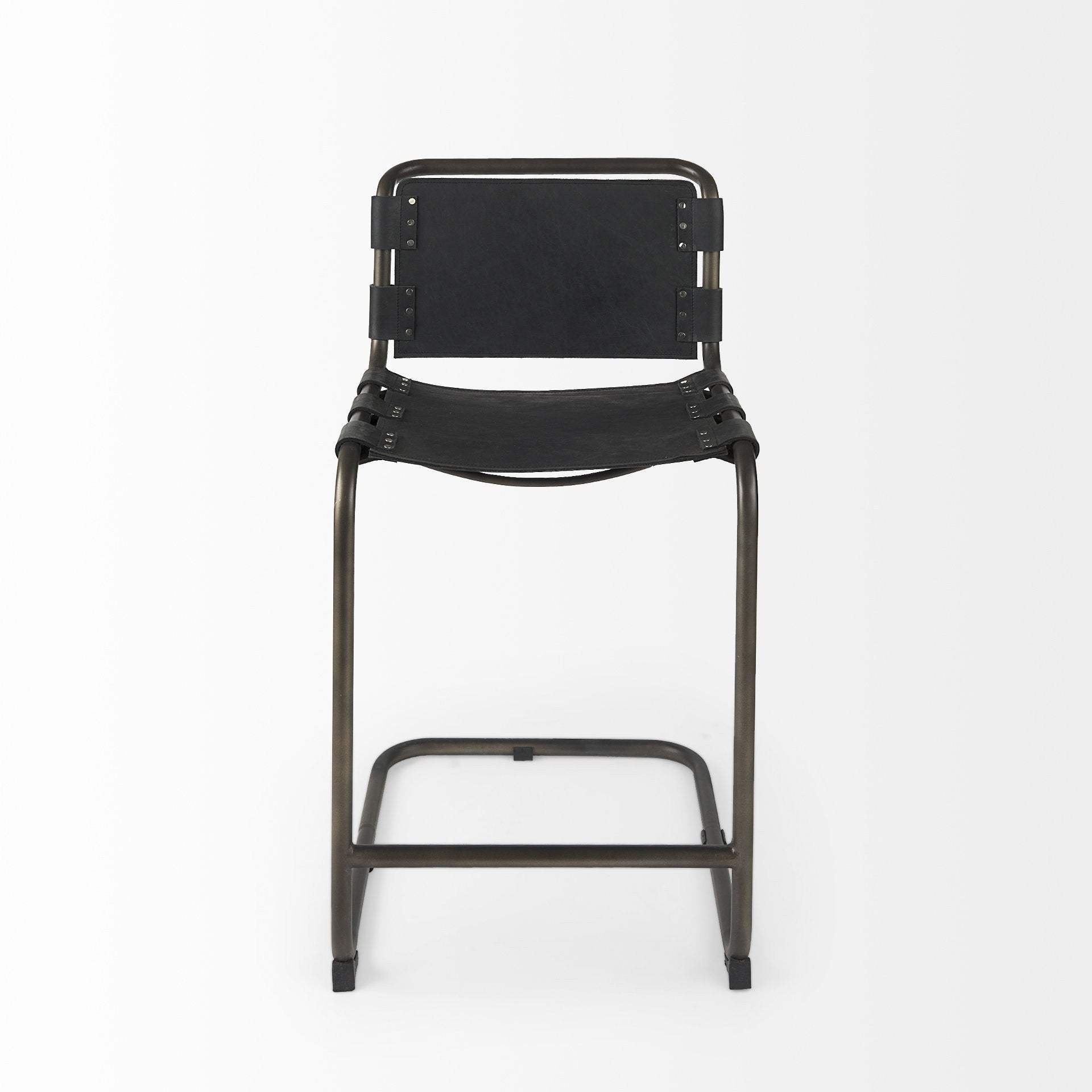 29" Black Leather And Iron Bar Chair - Homeroots - Flyclothing LLC