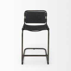 29" Black Leather And Iron Bar Chair