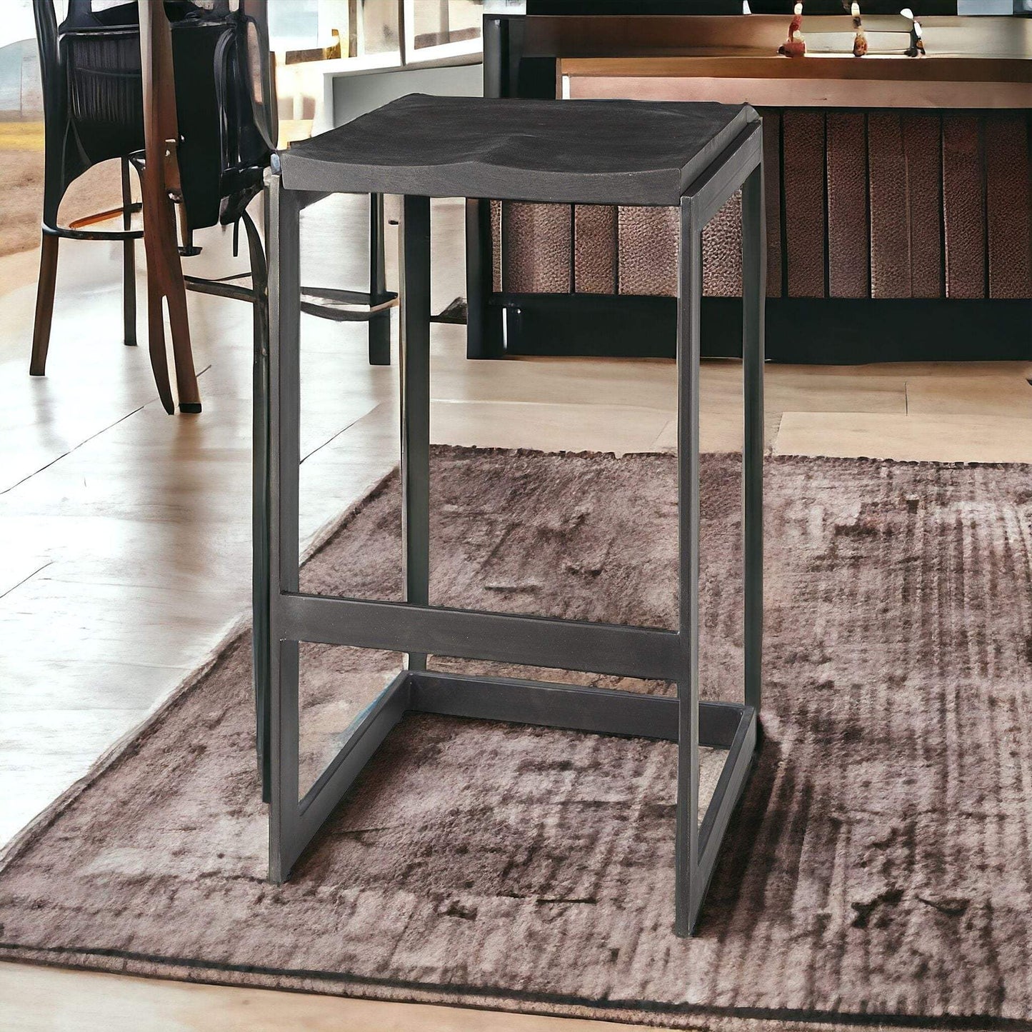 30" Black Solid and Manufactured Wood Backless Bar Height Bar Chair - Homeroots - Flyclothing LLC