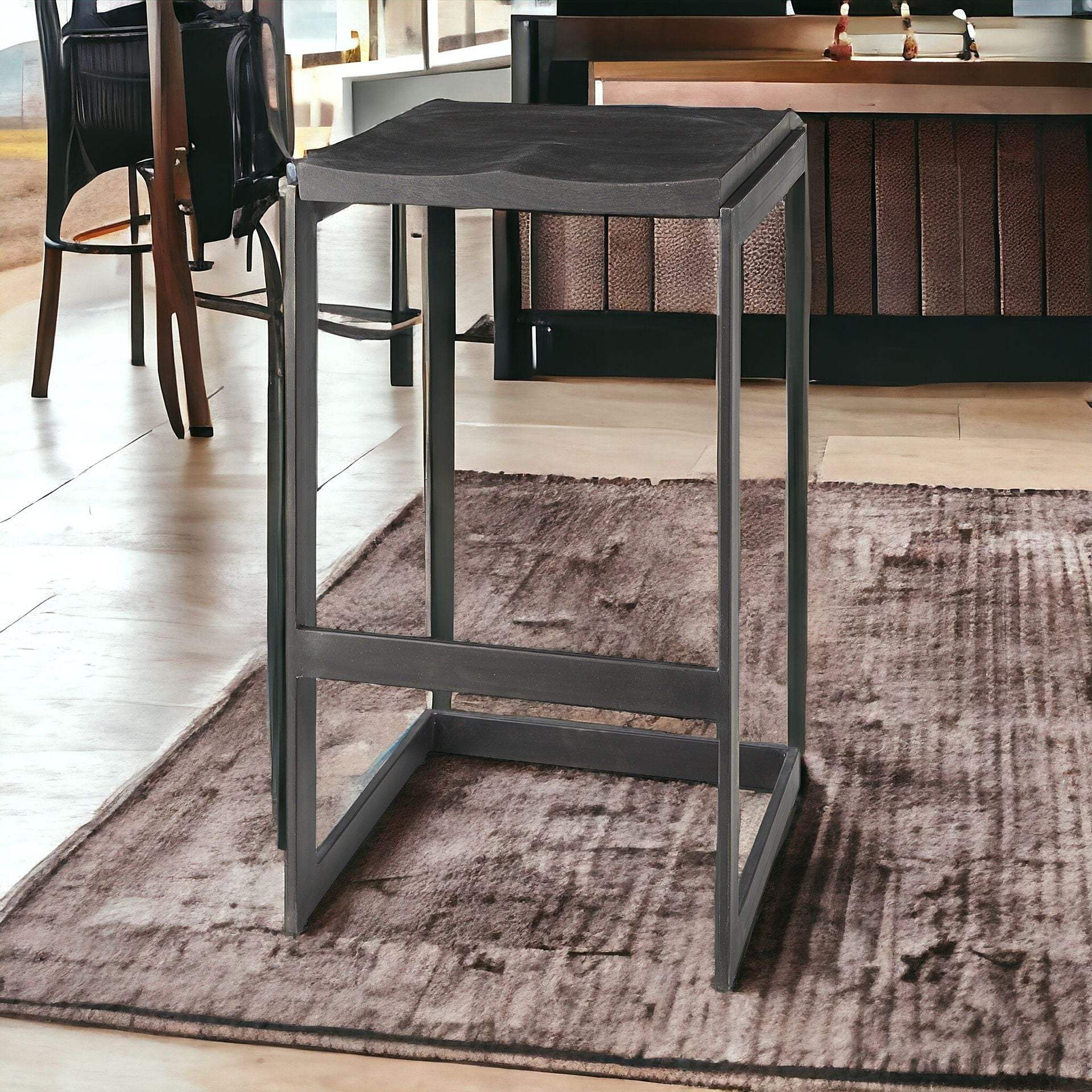 30" Black Solid and Manufactured Wood Backless Bar Height Bar Chair - Homeroots - Flyclothing LLC