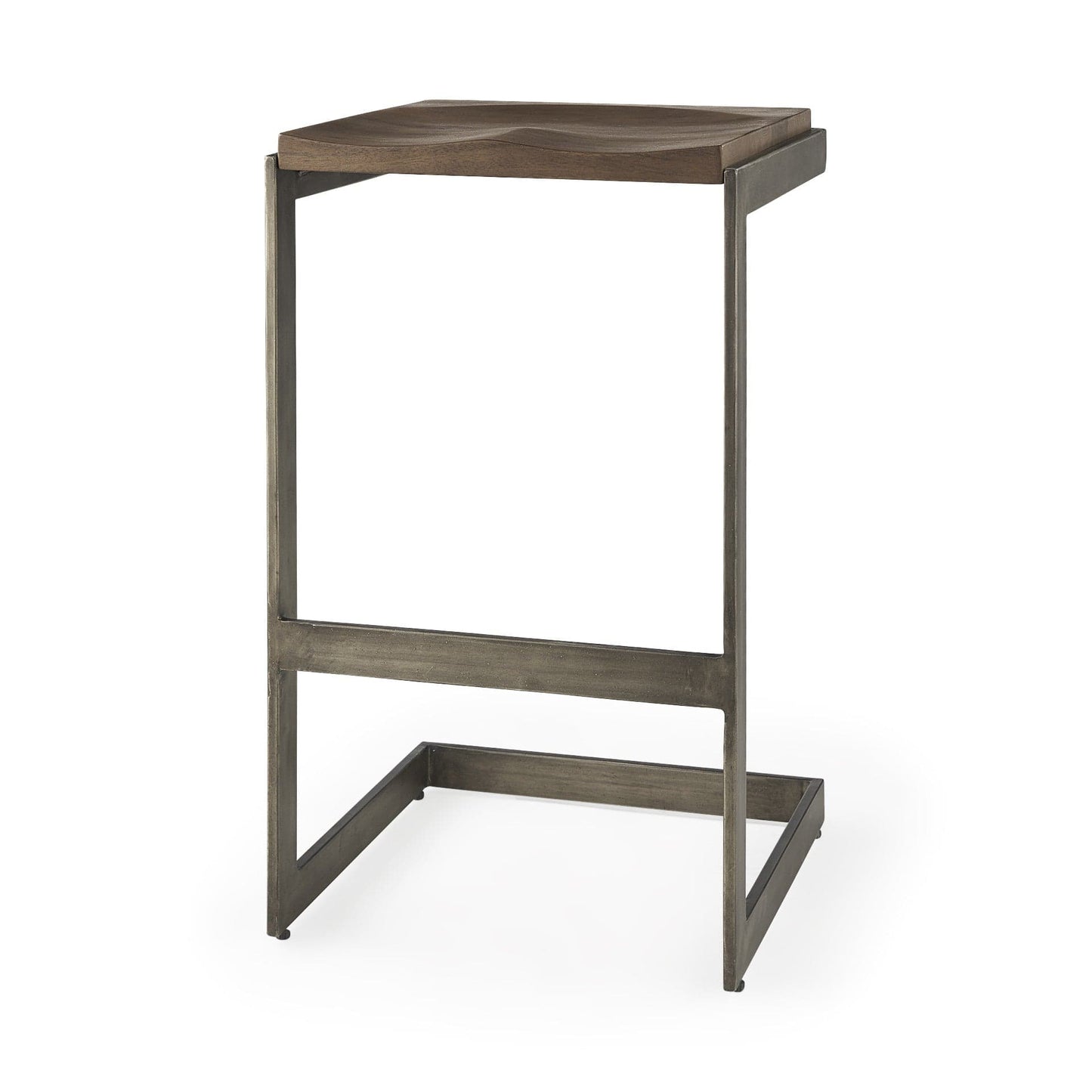 30" Wood Brown And Gray Solid Wood And Metal Backless Bar Height Bar Chair - Homeroots - Flyclothing LLC