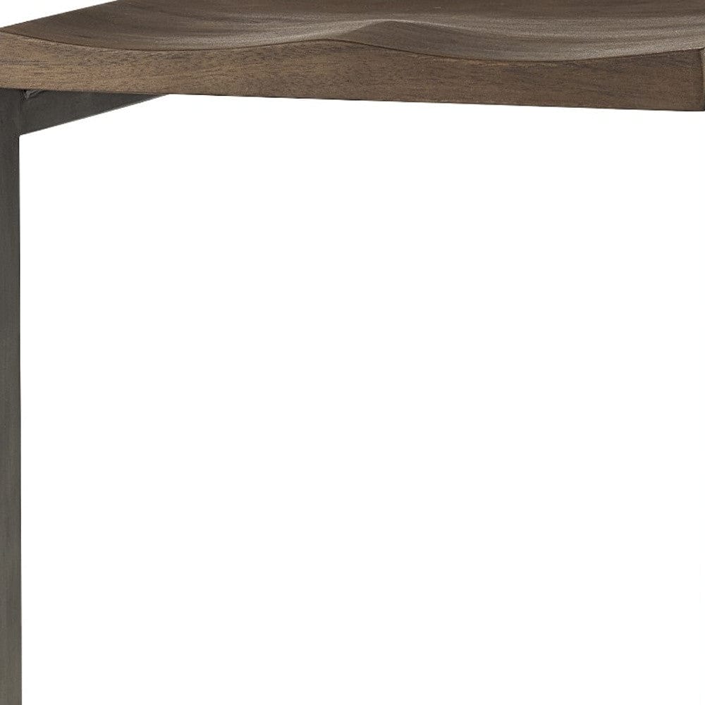 30" Wood Brown And Gray Solid Wood And Metal Backless Bar Height Bar Chair - Homeroots - Flyclothing LLC