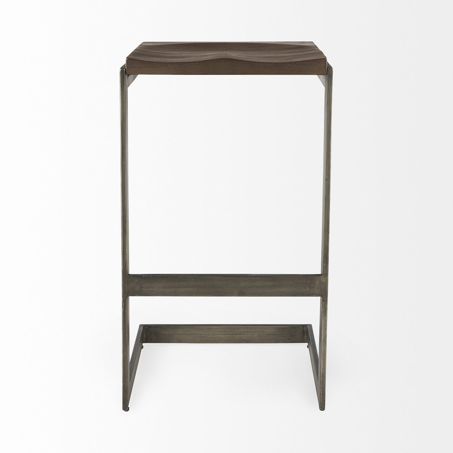 30" Wood Brown And Gray Solid Wood And Metal Backless Bar Height Bar Chair - Homeroots - Flyclothing LLC