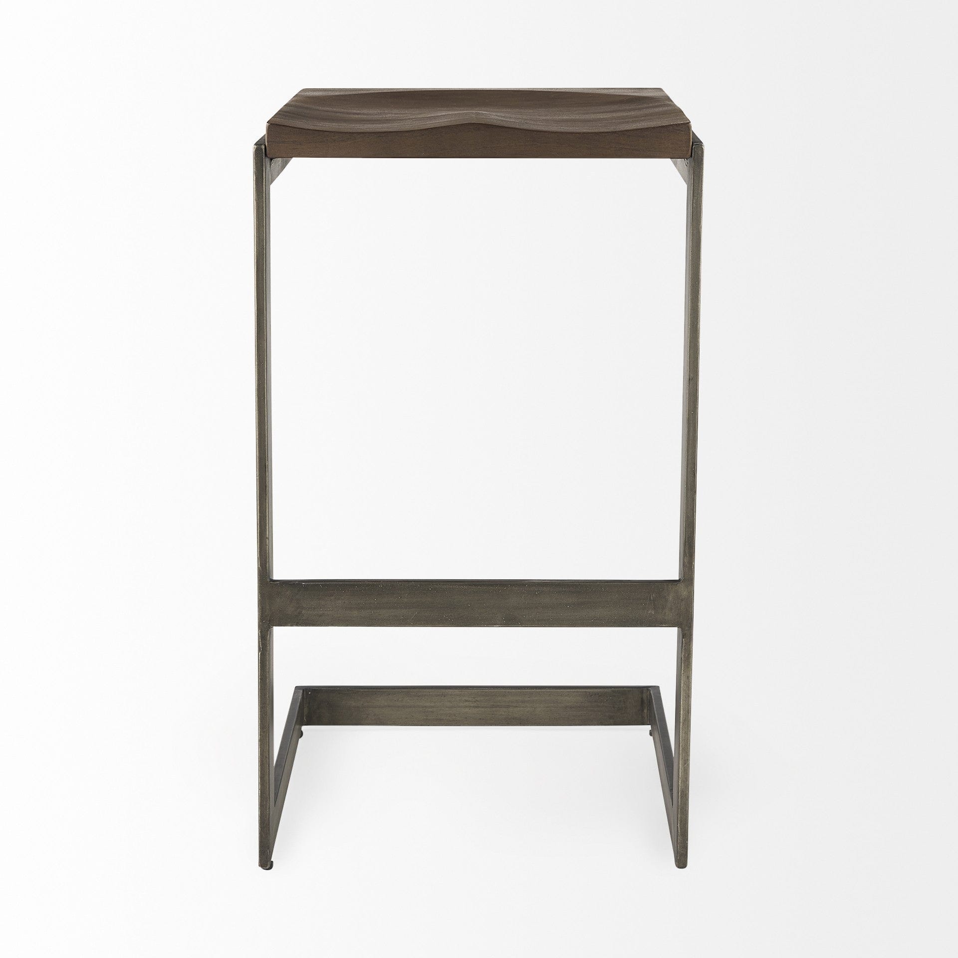 30" Wood Brown And Gray Solid Wood And Metal Backless Bar Height Bar Chair - Homeroots - Flyclothing LLC