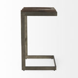 30" Wood Brown And Gray Solid Wood And Metal Backless Bar Height Bar Chair - Homeroots