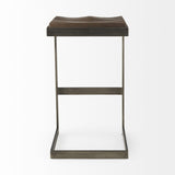 30" Wood Brown And Gray Solid Wood And Metal Backless Bar Height Bar Chair - Homeroots - Flyclothing LLC