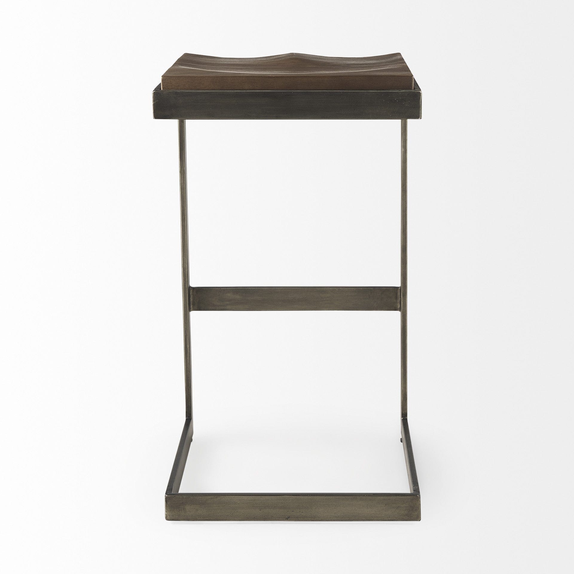 30" Wood Brown And Gray Solid Wood And Metal Backless Bar Height Bar Chair - Homeroots - Flyclothing LLC