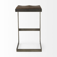 30" Wood Brown And Gray Solid Wood And Metal Backless Bar Height Bar Chair