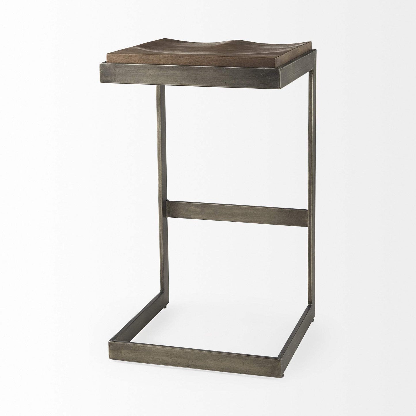 30" Wood Brown And Gray Solid Wood And Metal Backless Bar Height Bar Chair - Homeroots - Flyclothing LLC