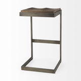 30" Wood Brown And Gray Solid Wood And Metal Backless Bar Height Bar Chair - Homeroots - Flyclothing LLC