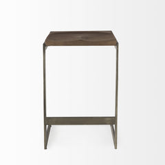26" Wood Brown And Brown Solid Wood And Metal Backless Counter Height Bar Chair