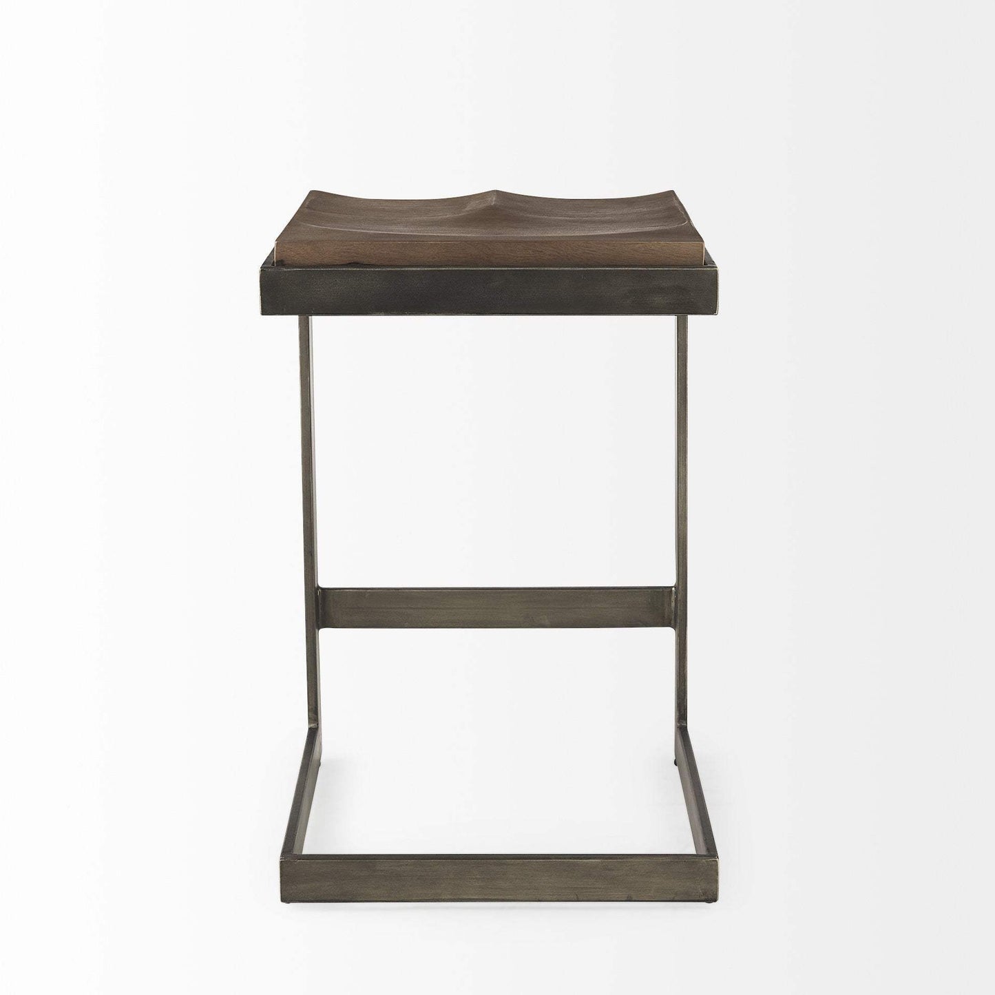 26" Wood Brown And Brown Solid Wood And Metal Backless Counter Height Bar Chair - Homeroots - Flyclothing LLC