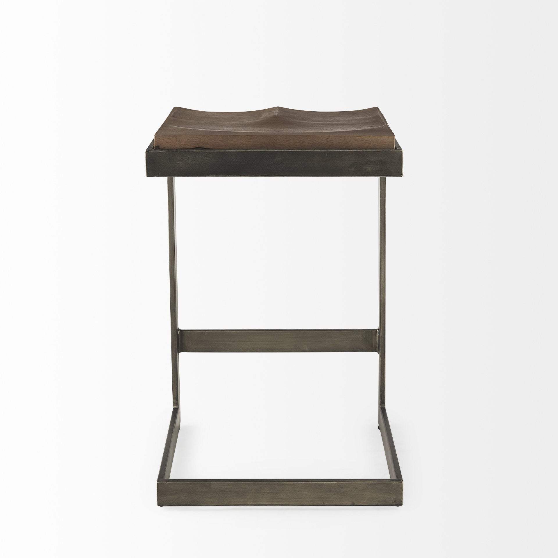 26" Wood Brown And Brown Solid Wood And Metal Backless Counter Height Bar Chair - Homeroots - Flyclothing LLC