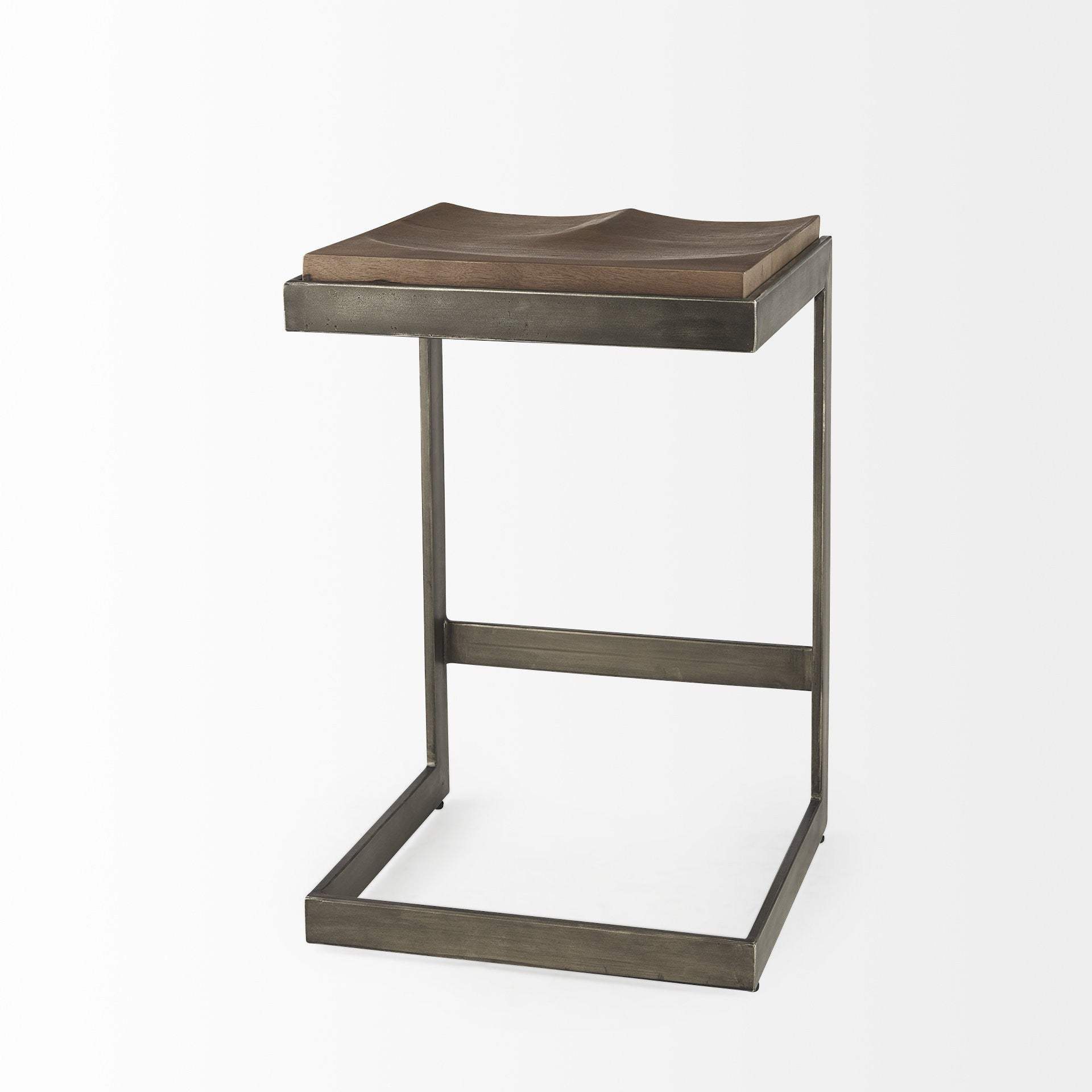 26" Wood Brown And Brown Solid Wood And Metal Backless Counter Height Bar Chair - Homeroots - Flyclothing LLC