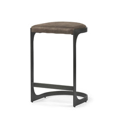 29" Brown Leather And Iron Backless Counter Height Bar Chair - Homeroots