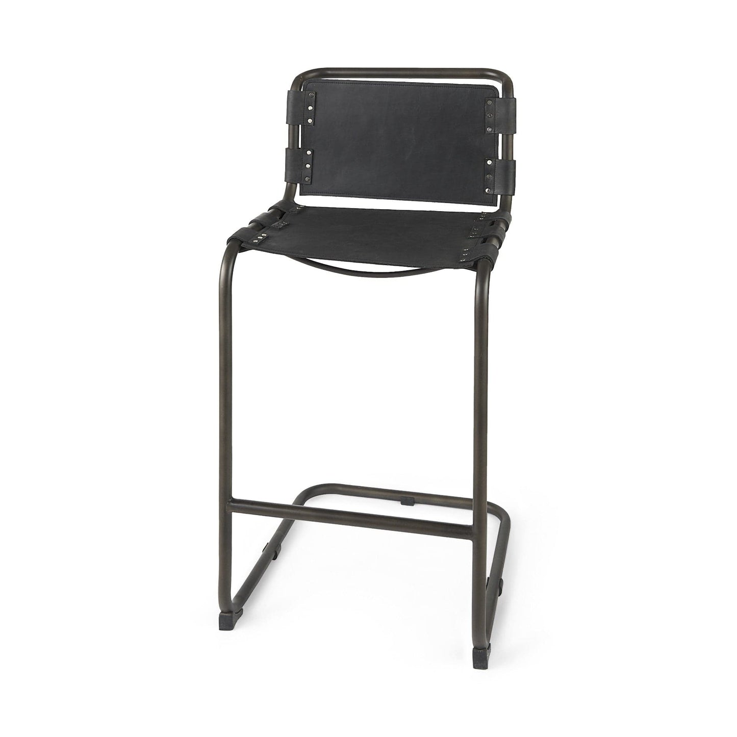 30" Black And Gunmetal Gray Leather And Iron Bar Height Bar Chair - Homeroots - Flyclothing LLC