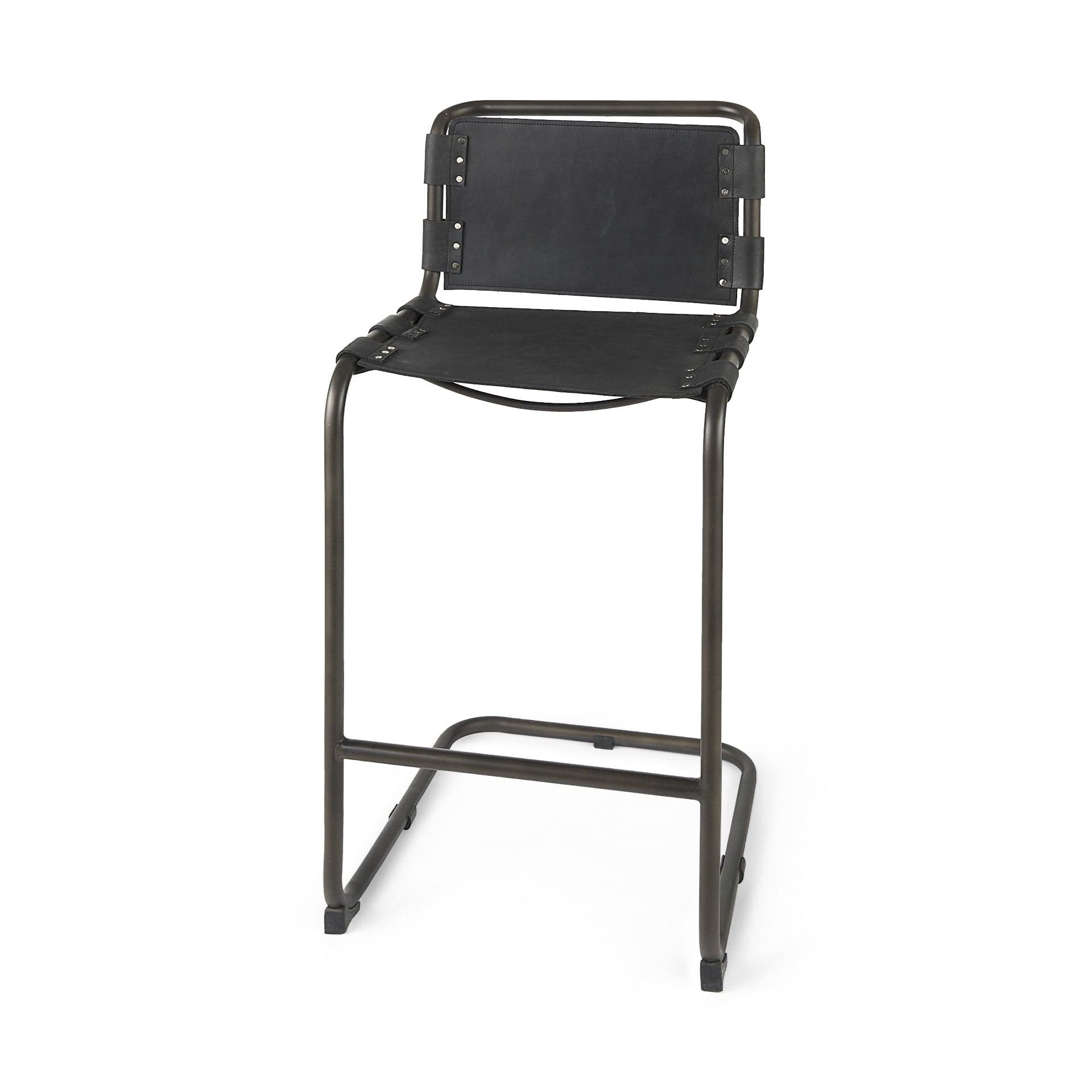 30" Black And Gunmetal Gray Leather And Iron Bar Height Bar Chair - Homeroots - Flyclothing LLC