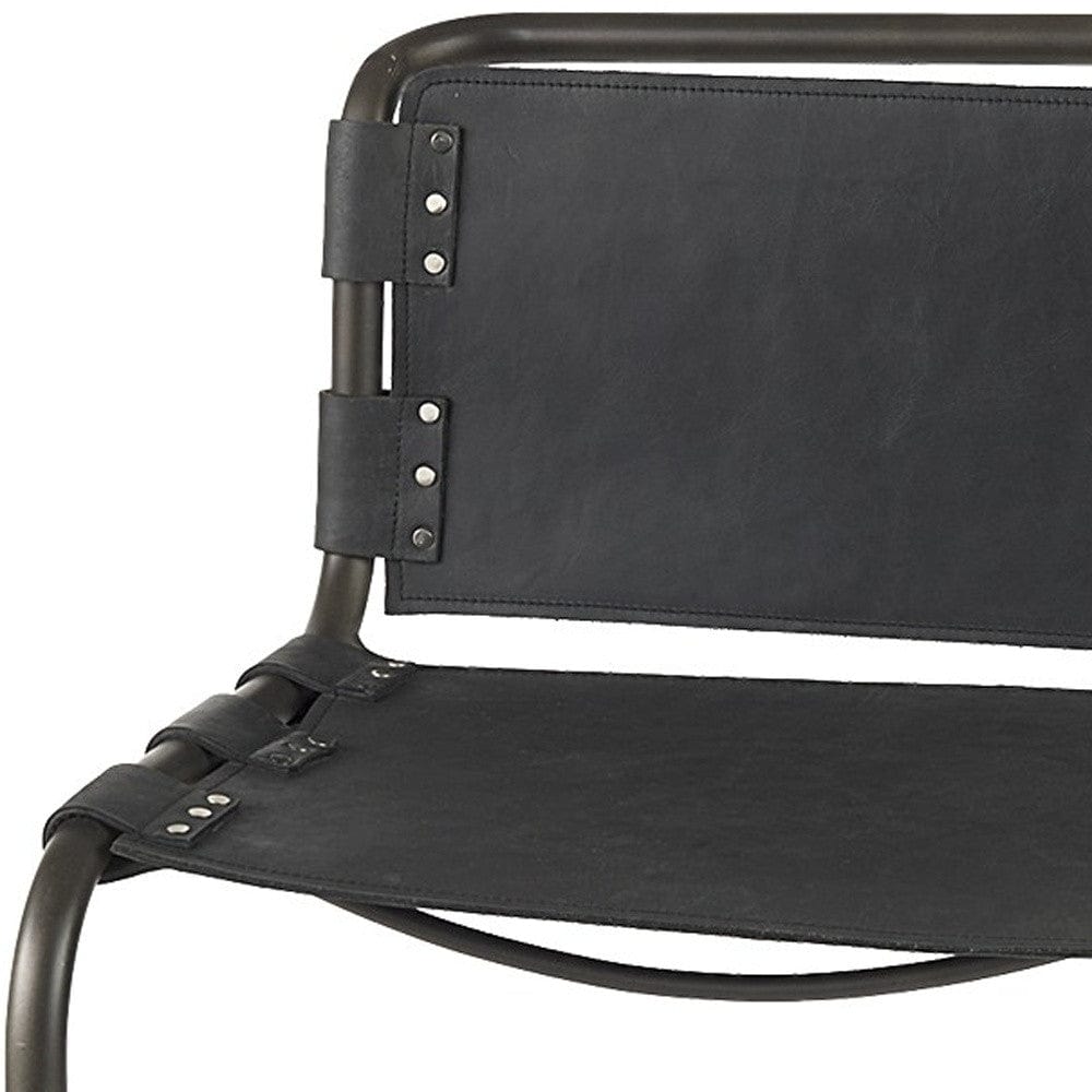 30" Black And Gunmetal Gray Leather And Iron Bar Height Bar Chair - Homeroots - Flyclothing LLC