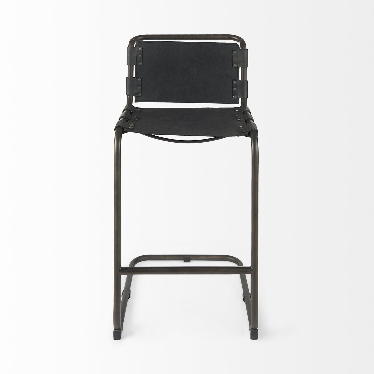 30" Black And Gunmetal Gray Leather And Iron Bar Height Bar Chair - Homeroots - Flyclothing LLC