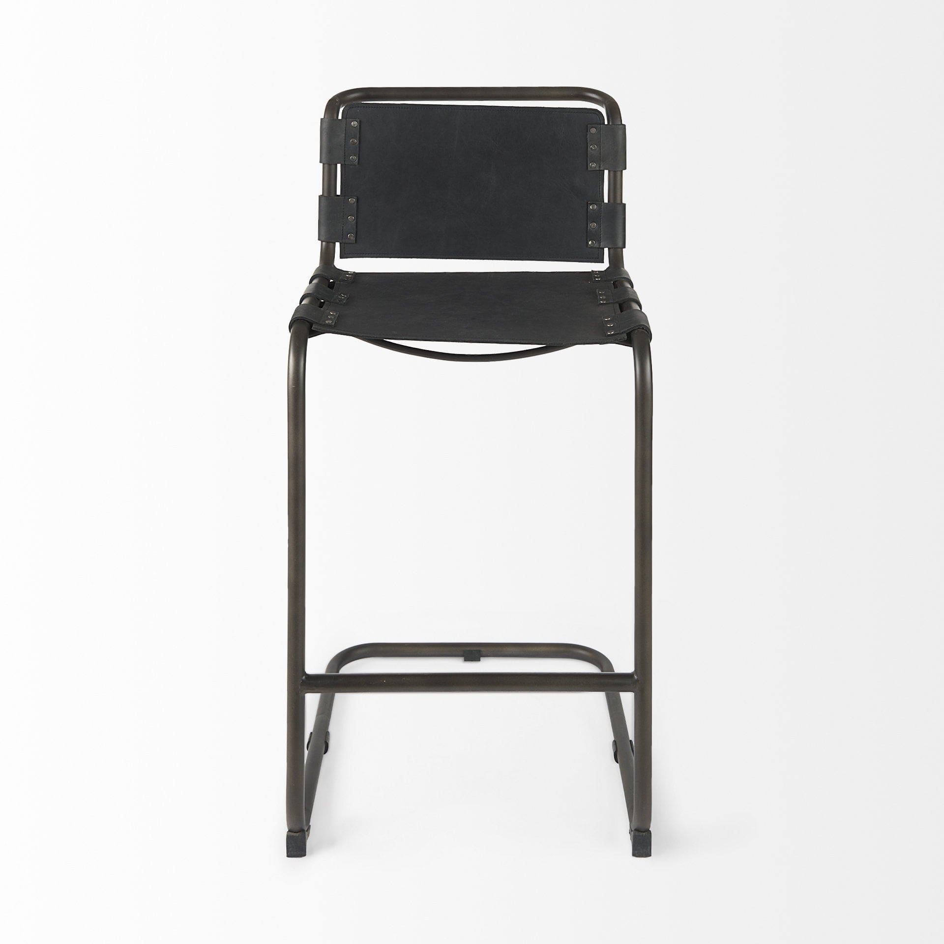 30" Black And Gunmetal Gray Leather And Iron Bar Height Bar Chair - Homeroots - Flyclothing LLC