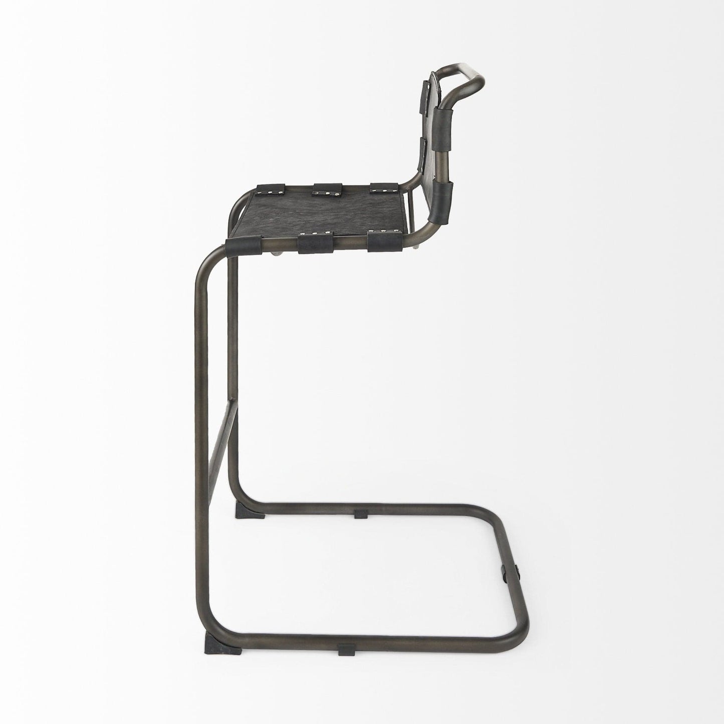 30" Black And Gunmetal Gray Leather And Iron Bar Height Bar Chair - Homeroots - Flyclothing LLC