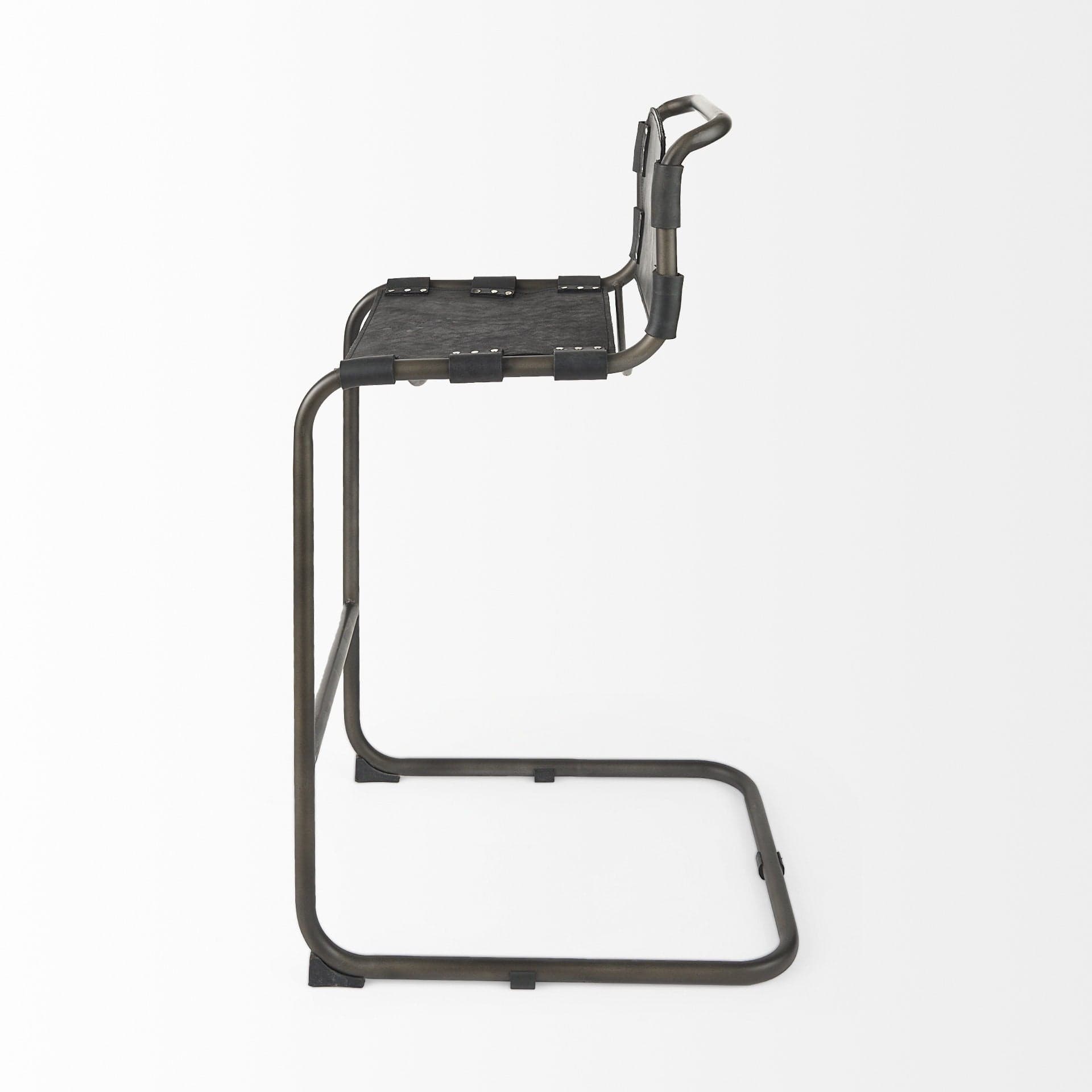 30" Black And Gunmetal Gray Leather And Iron Bar Height Bar Chair - Homeroots - Flyclothing LLC