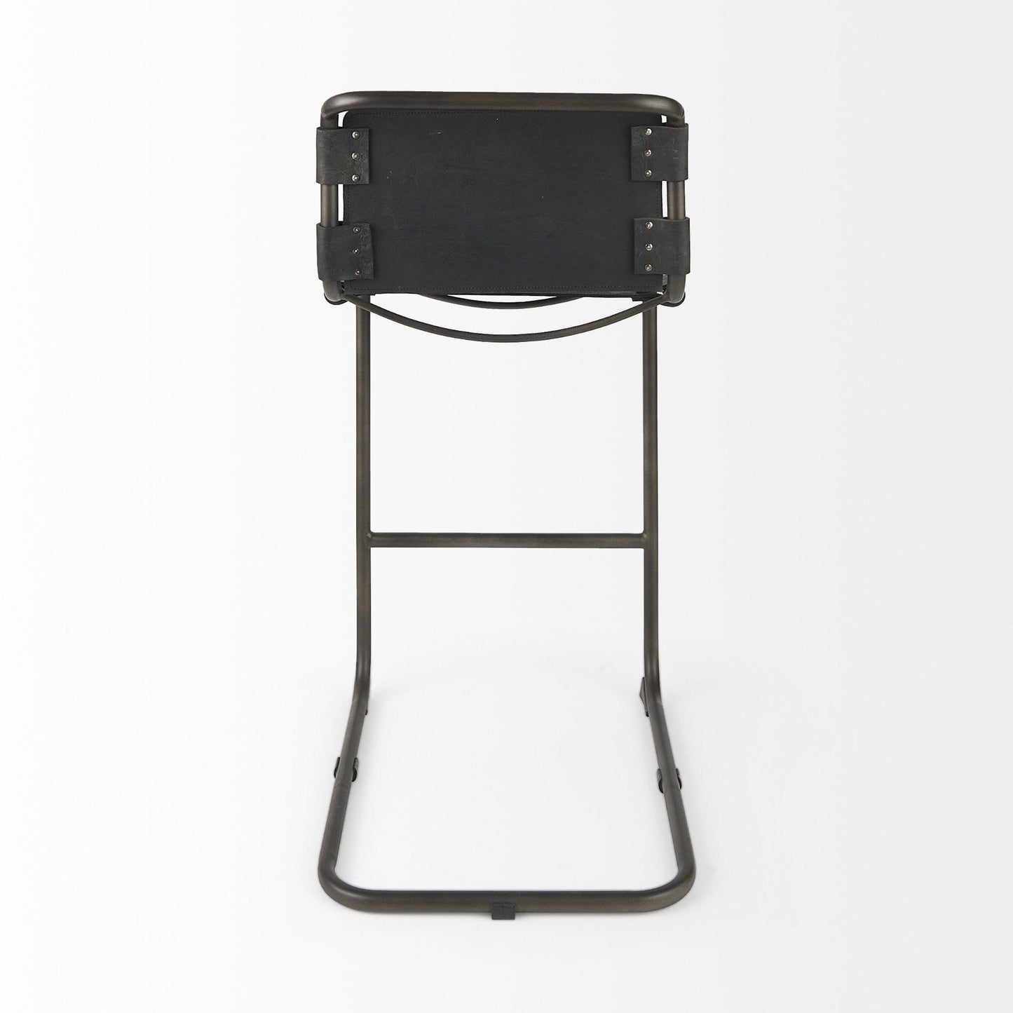30" Black And Gunmetal Gray Leather And Iron Bar Height Bar Chair - Homeroots - Flyclothing LLC