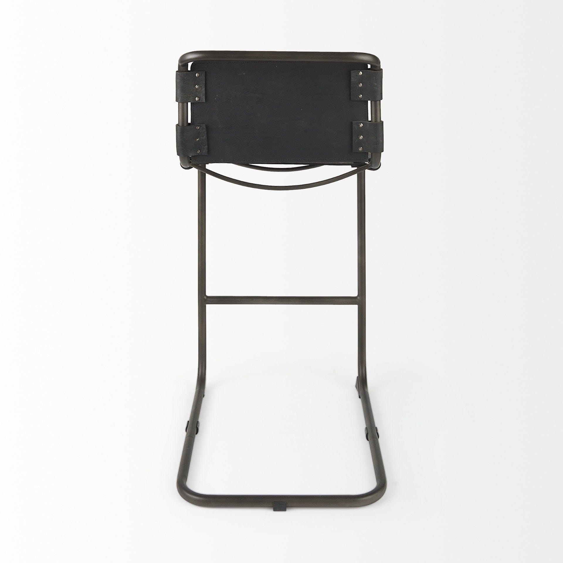 30" Black And Gunmetal Gray Leather And Iron Bar Height Bar Chair - Homeroots - Flyclothing LLC