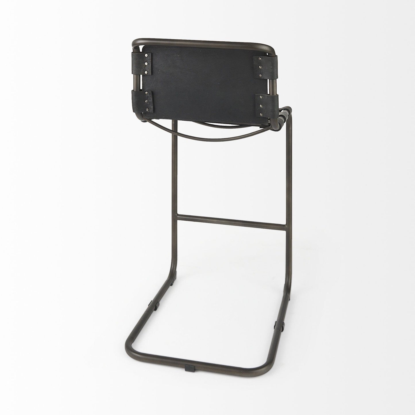 30" Black And Gunmetal Gray Leather And Iron Bar Height Bar Chair - Homeroots - Flyclothing LLC