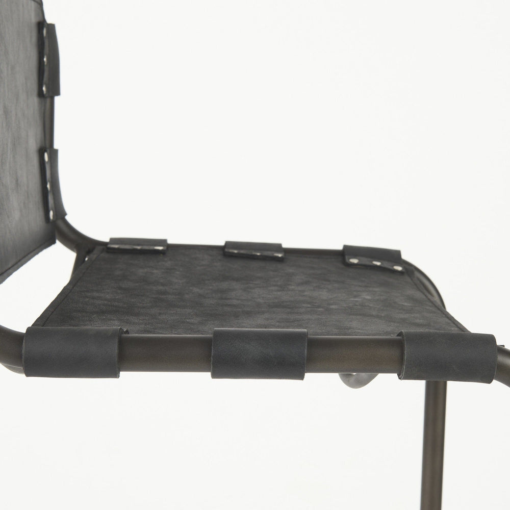 30" Black And Gunmetal Gray Leather And Iron Bar Height Bar Chair - Homeroots